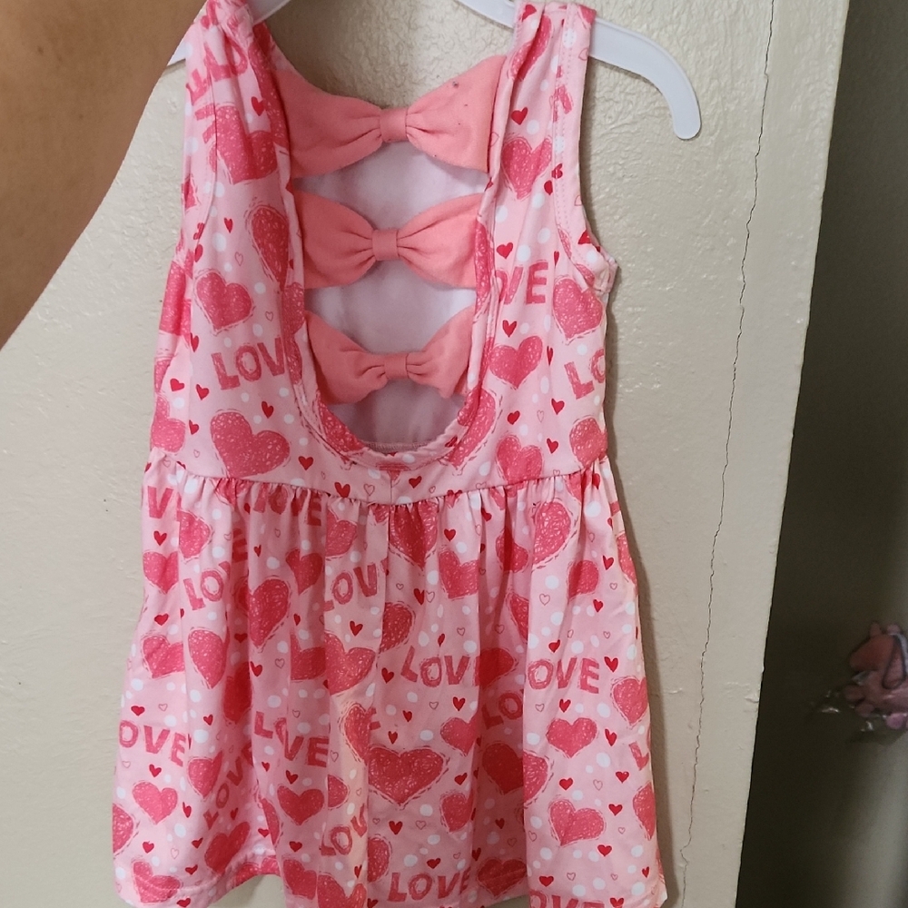 Toddler Pink Heart and Love Print Dress with Bows